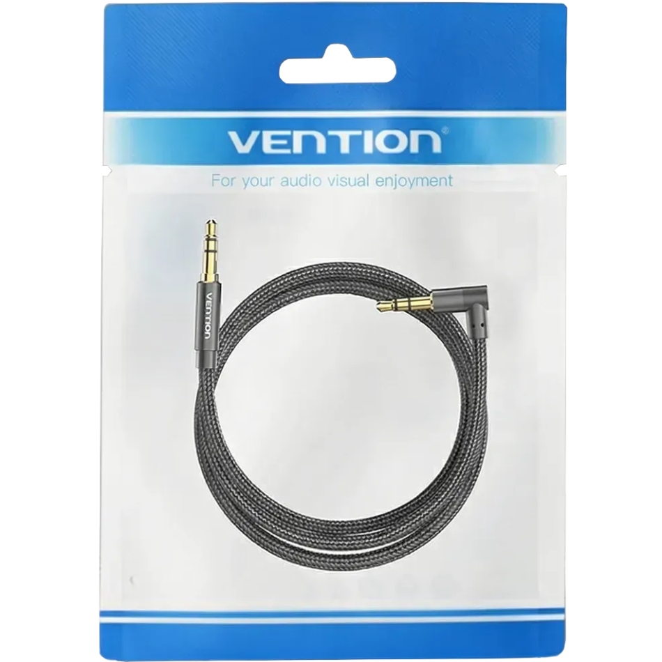 Кабель AUX Audio TRS M/M, кут 90°, 1.0м, Nylon Braided, чорний, Vention (BAZBF) Чорний на малюнкі №4