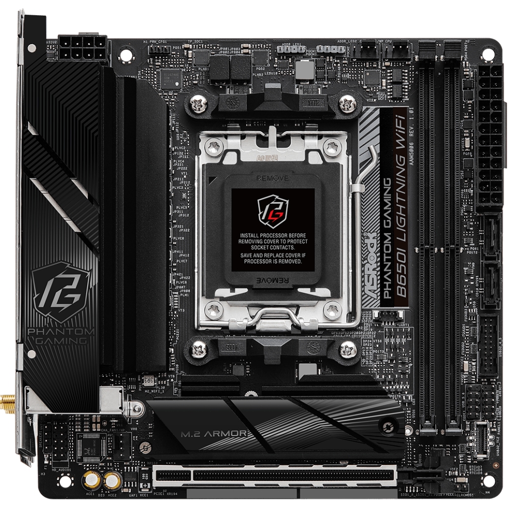 ASRock B650I LIGHTNING WIFI(AM5/B650, 2*DDR5, 1xPCIex16, HDMI/DP, 2xSATAІІІ,2xM.2, 2.5GLan, mITX) (B650I LIGHTNING WIFI) на малюнкі №1