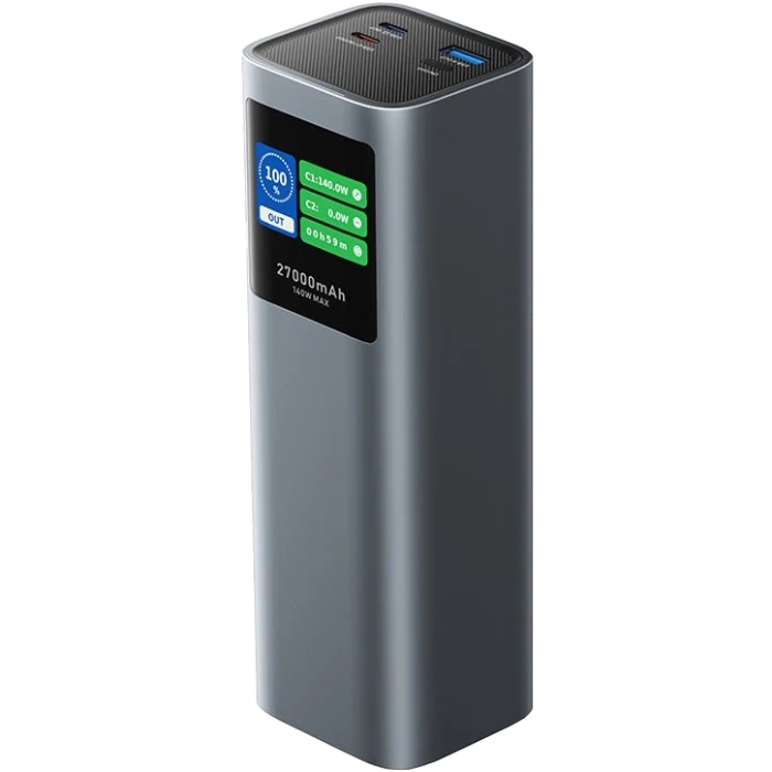 УМБ Vention 27000mAh 140W PD3.1, USB-A, 2xUSB-C, LED Display, Gray (FKEH0) на малюнкі №1
