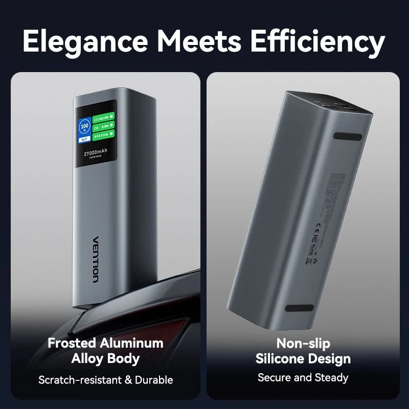 УМБ Vention 27000mAh 140W PD3.1, USB-A, 2xUSB-C, LED Display, Gray (FKEH0) на малюнкі №7
