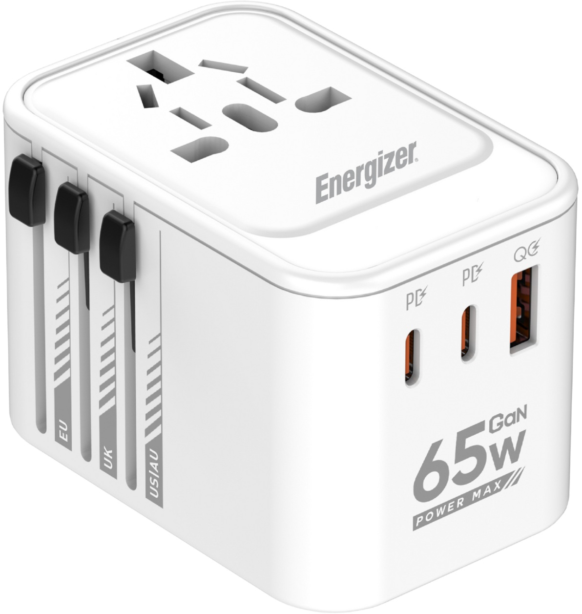 Зарядний пристрій 3xUSB 65W GaN (2хUSB-C+USB-A) PD3.0/QC3.0, universal plugs US/EU/AU/UK Energizer (ETC650) на малюнкі №2