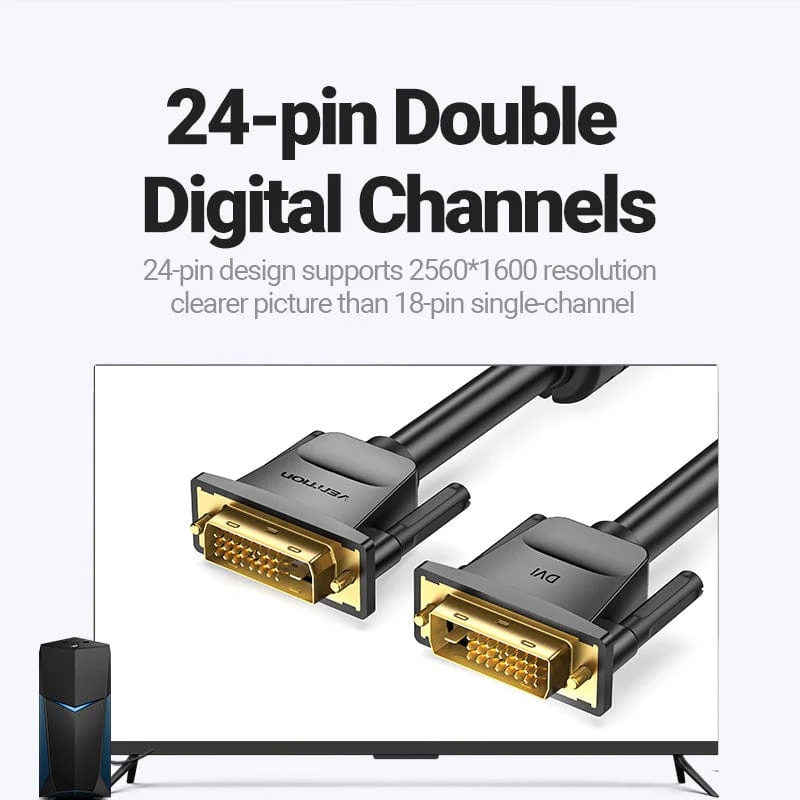 Кабель DVI-D 24M - 24M, 3.0м, 2K 60Hz, Gold-Plated, PVC Vention (EAABI) на малюнкі №3