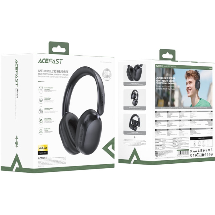 Гарнітура Acefast H12 Hybrid ANC, Bluetooth, Black (6974316285724) Чорний на малюнкі №4