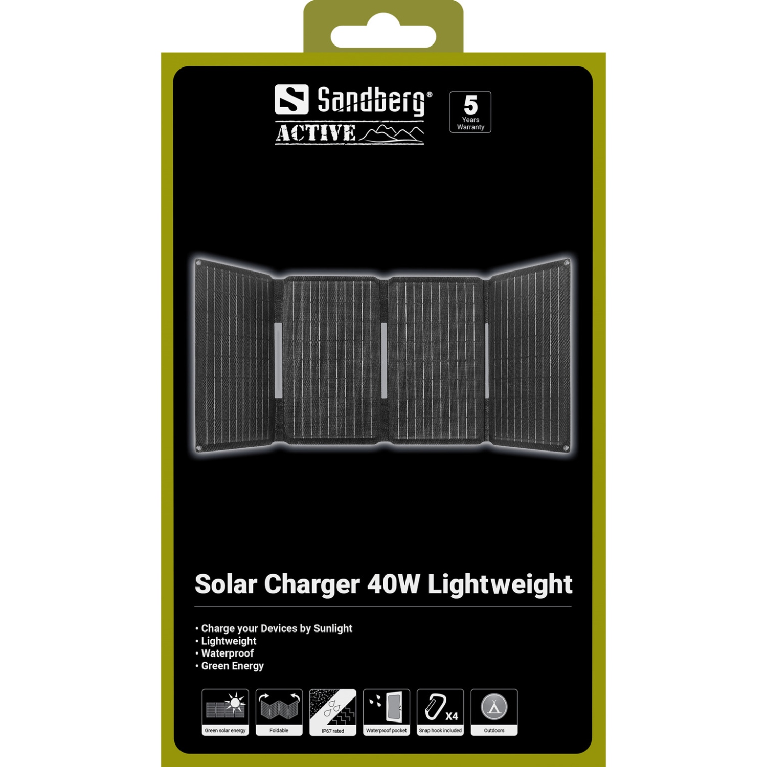 Сонячна панель Sandberg 40W (83x32,1см) DC40W, 5V/3.4A USB-A (23W) + 5V/3A QC3.0 + USB-C PD(30W) # (421-20) на малюнкі №6