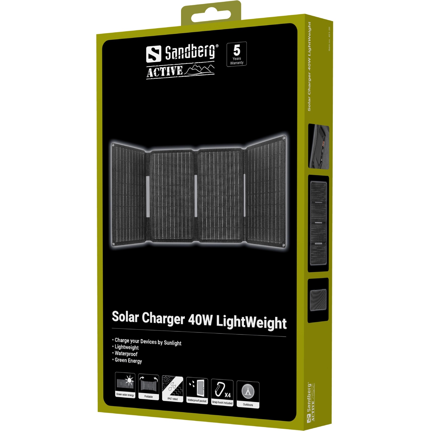 Сонячна панель Sandberg 40W (83x32,1см) DC40W, 5V/3.4A USB-A (23W) + 5V/3A QC3.0 + USB-C PD(30W) # (421-20) на малюнкі №7