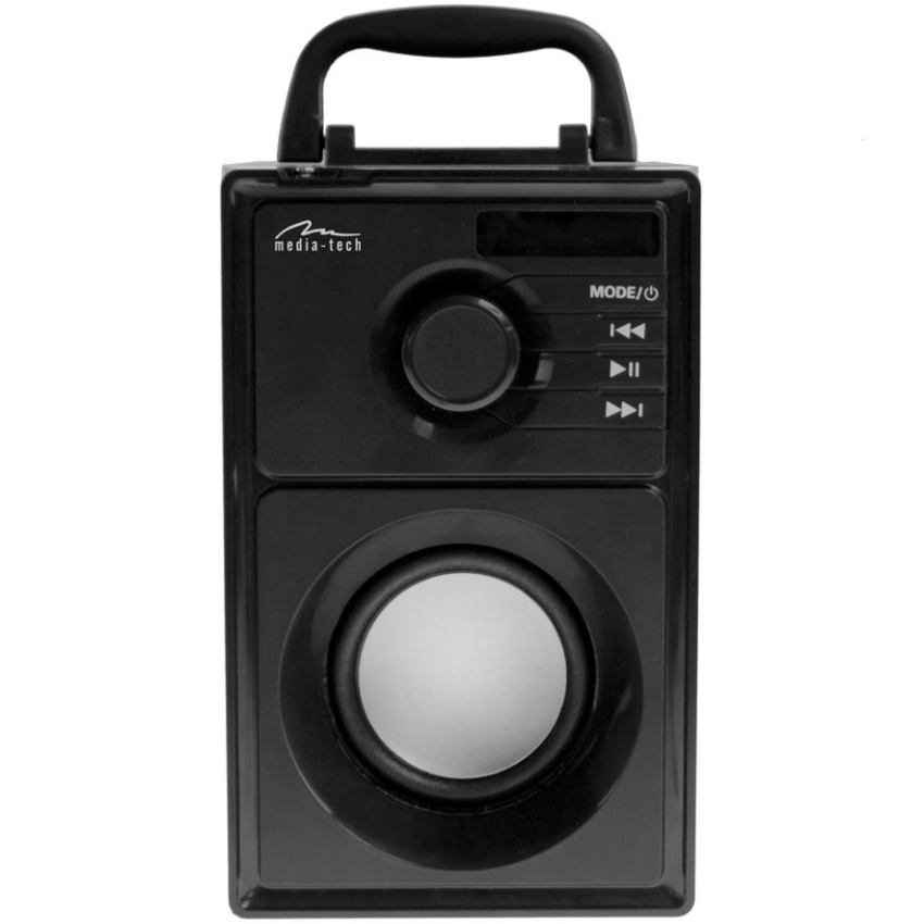 Акустична система 1.0 Media-Tech 15W, Bluetooth/FM/AUX/SD/USB/пульт/BOOMBOX, срібна мембрана, чорна (MT3179) Чорний на малюнкі №1