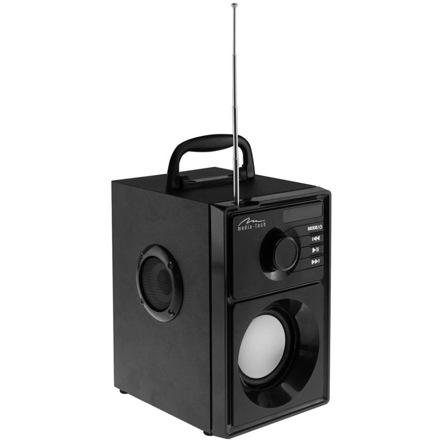 Акустична система 1.0 Media-Tech 15W, Bluetooth/FM/AUX/SD/USB/пульт/BOOMBOX, срібна мембрана, чорна (MT3179) Чорний на малюнкі №4