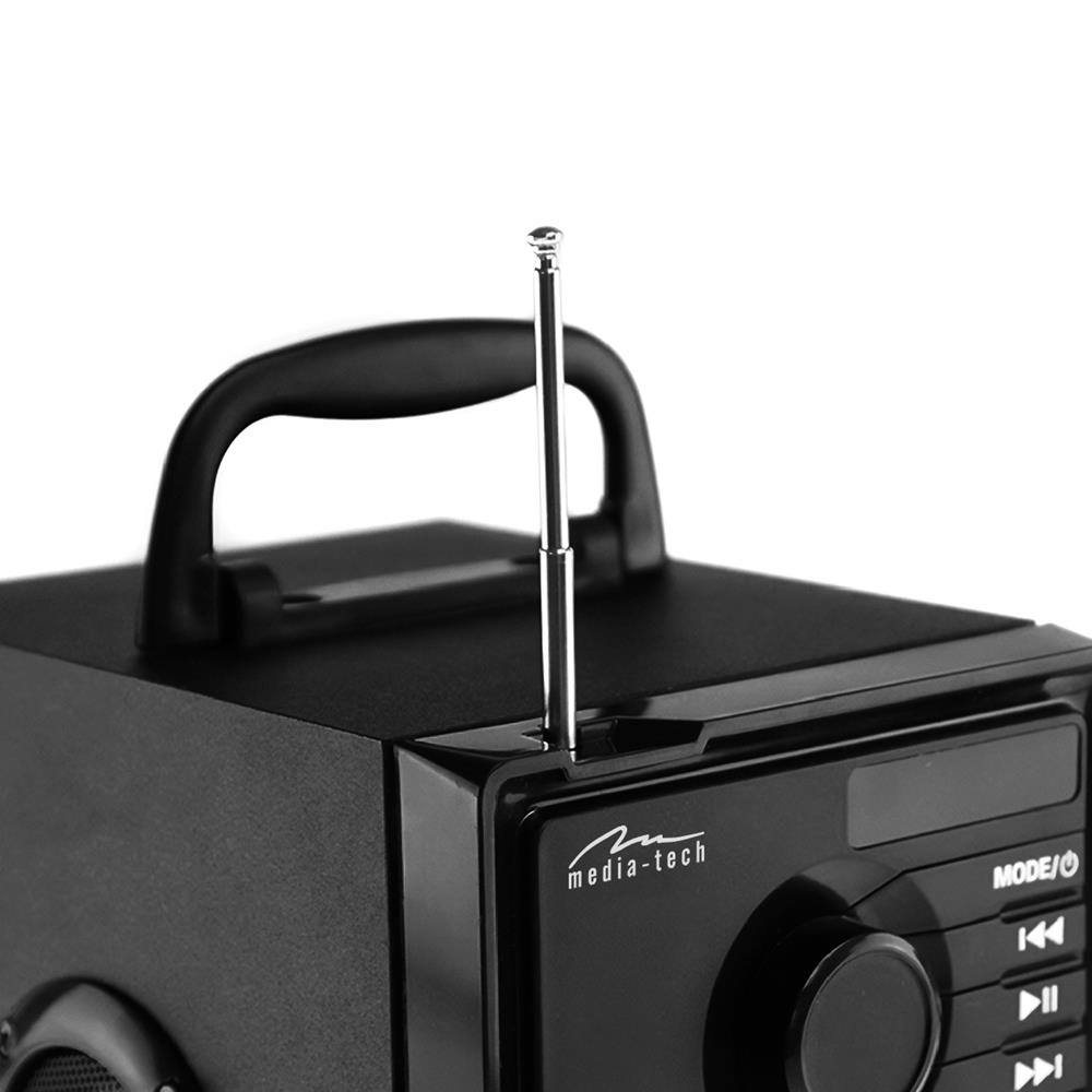 Акустична система 1.0 Media-Tech 15W, Bluetooth/FM/AUX/SD/USB/пульт/BOOMBOX, срібна мембрана, чорна (MT3179) Чорний на малюнкі №7