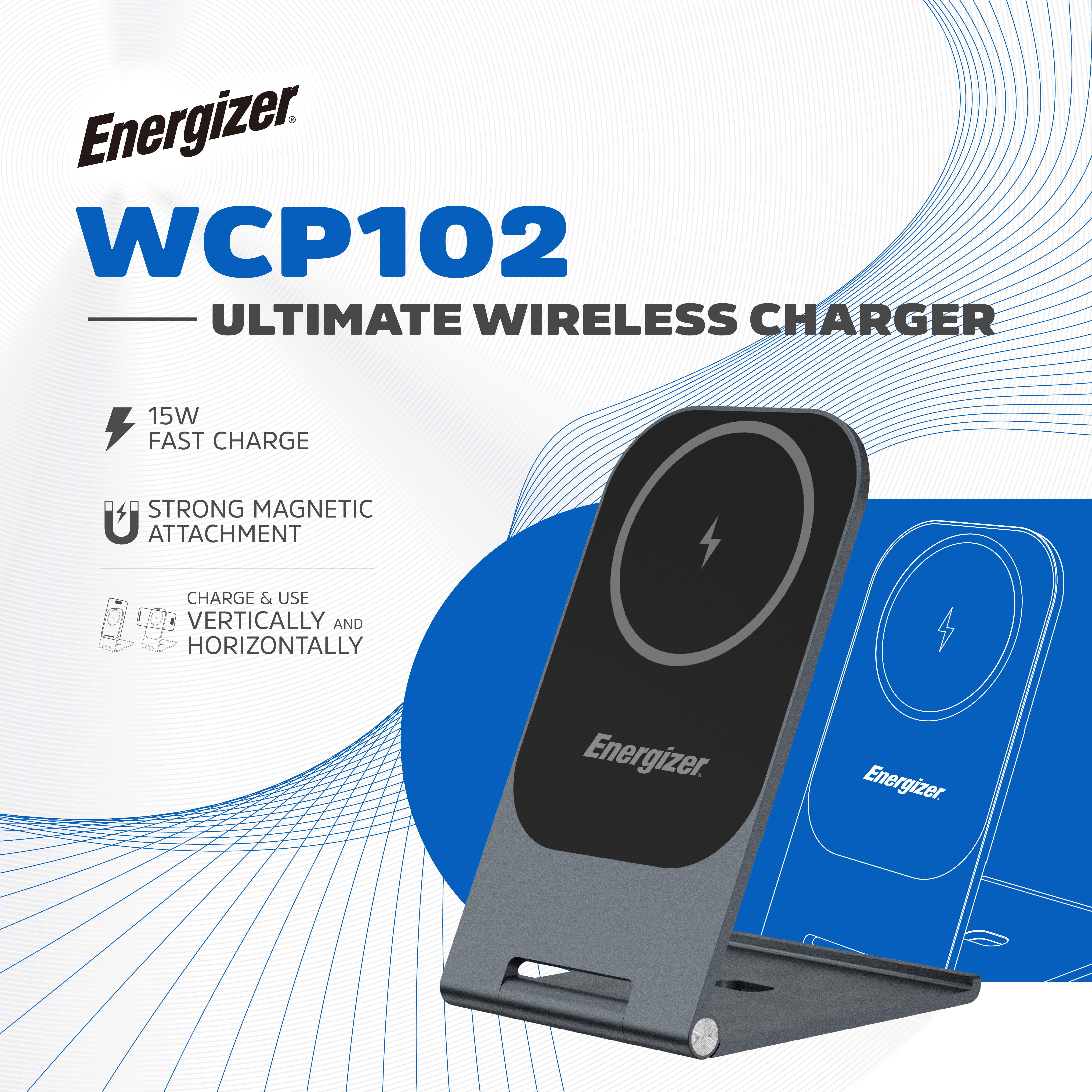 Зарядний пристрій Wireless 15W, with MagSafe, трансформер Energizer чорний (WCP102) на малюнкі №4