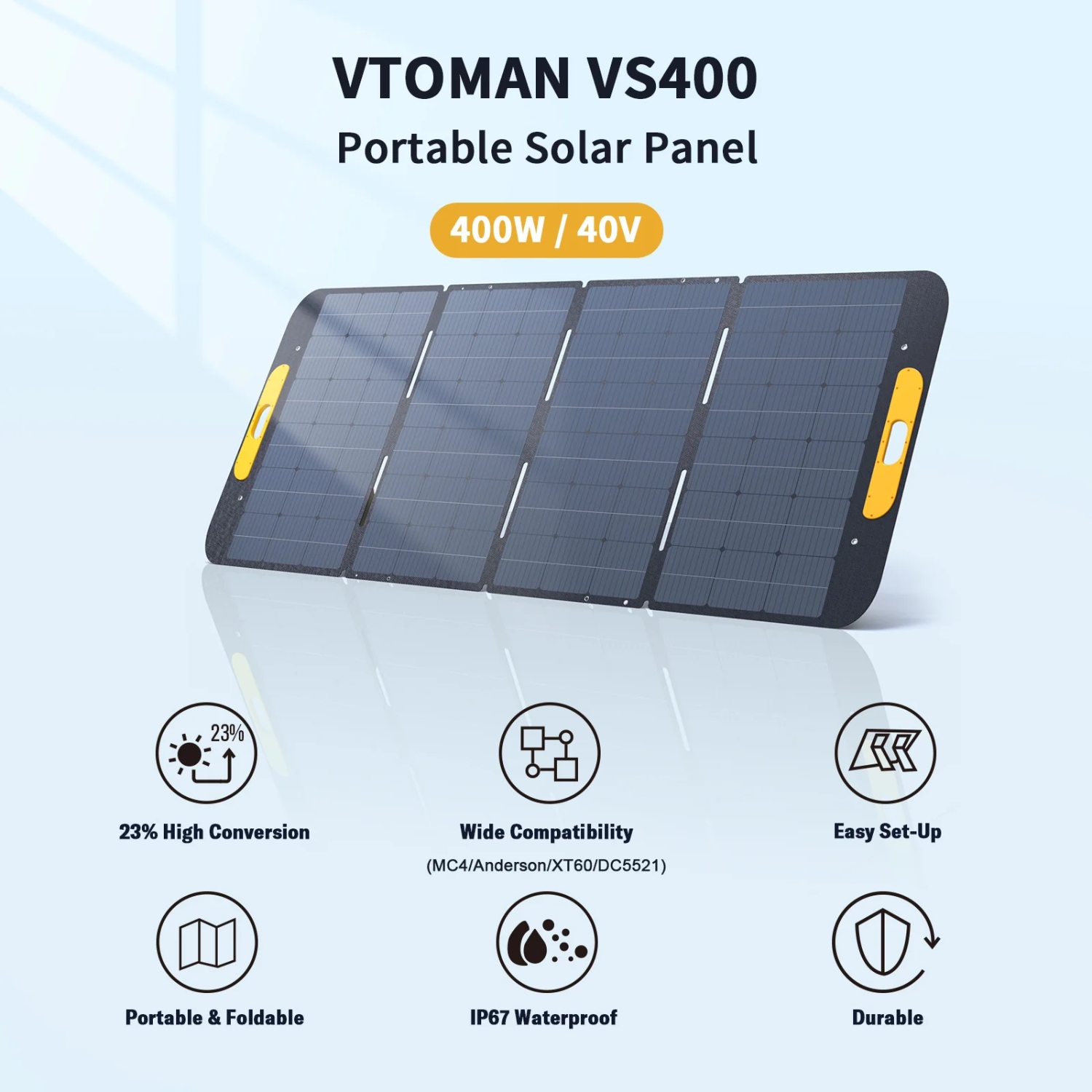 Сонячна панель Vtoman 400W 40V IP67 MC-4/Anderson/XT60/DC5521 (VS400) на малюнкі №2