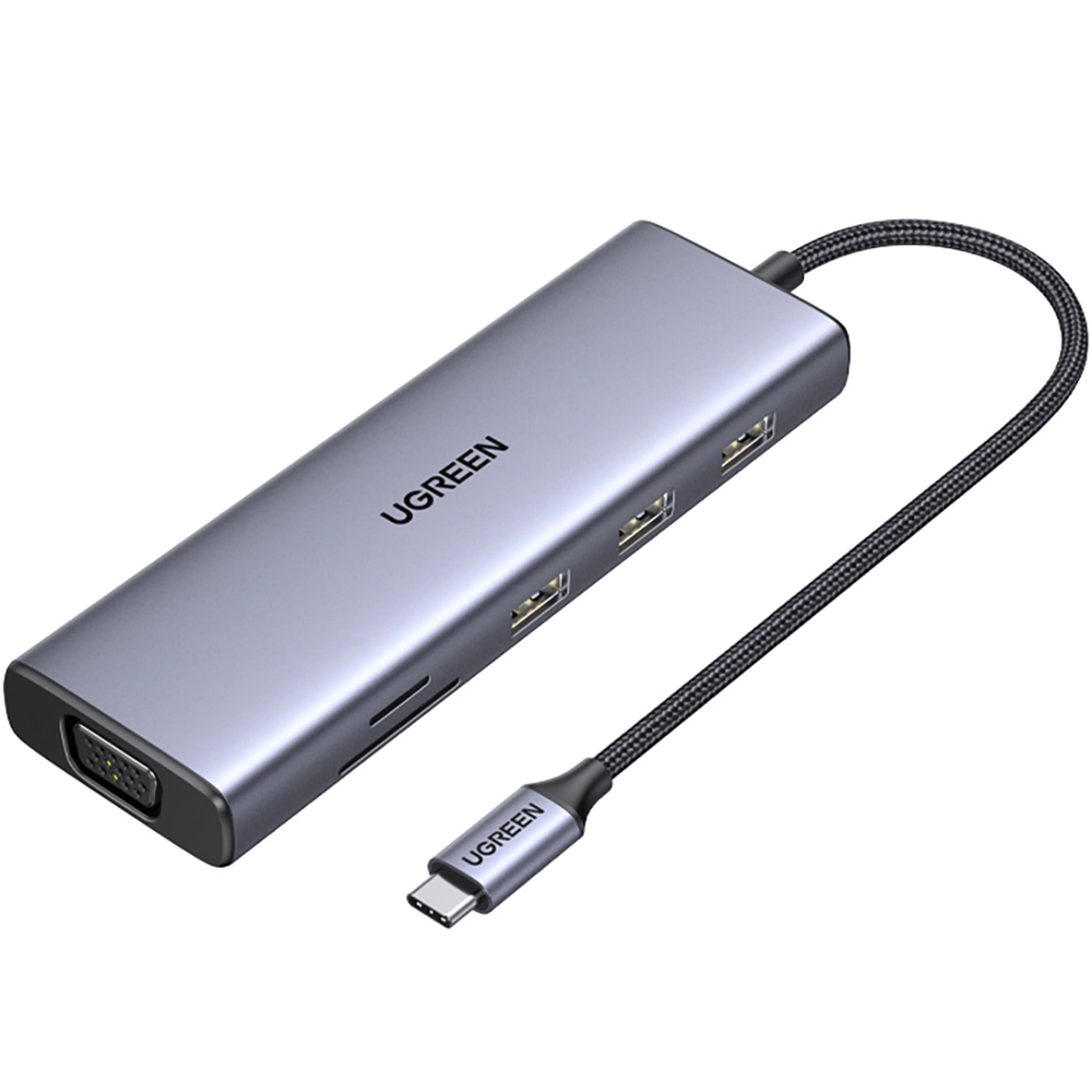 Док-станція USB3.1 Type-C -- HDMI 4K30Hz/VGA/USB 3.0х3/RJ45/SD/TF/PD/3,5мм TRRS 100W 10-in-1 CM498 (15601) на малюнкі №1