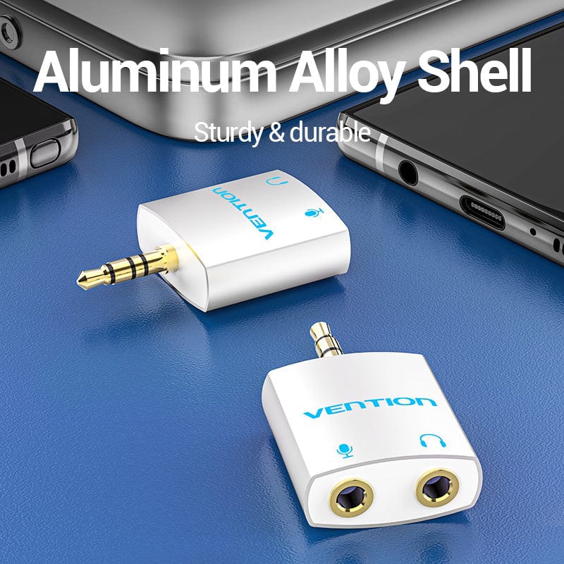 Перехідник аудіо Jack 3.5mm TRRS M - 2x3.5мм F(мікрофон + навушники), Aluminum, срібний, Vention (BDBW0) Білий на малюнкі №4