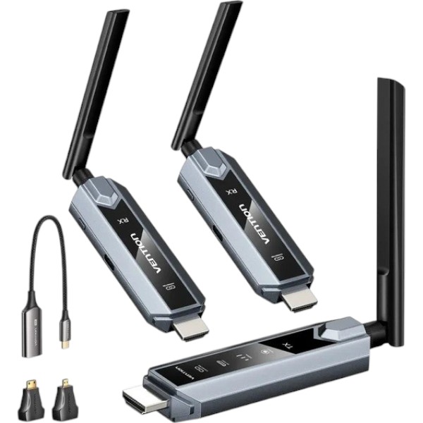 Комплект підсилювача HDMI сигналу (TX+2xRX) 1080P60Гц 5GHz Vention (ADPH0-2) Сірий на малюнкі №1