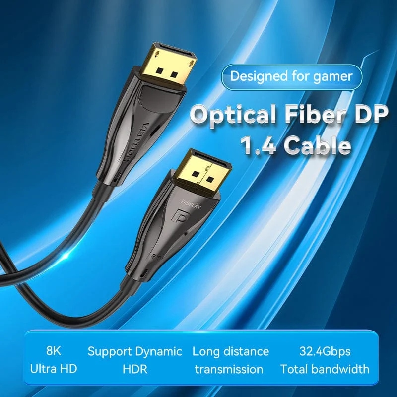 Кабель DisplayPort M - M 5.0м, V1.4, optical, 8K 60 Гц, зворотня сумісність, Zinc Alloy, Vention (HCBBJ) на малюнкі №3