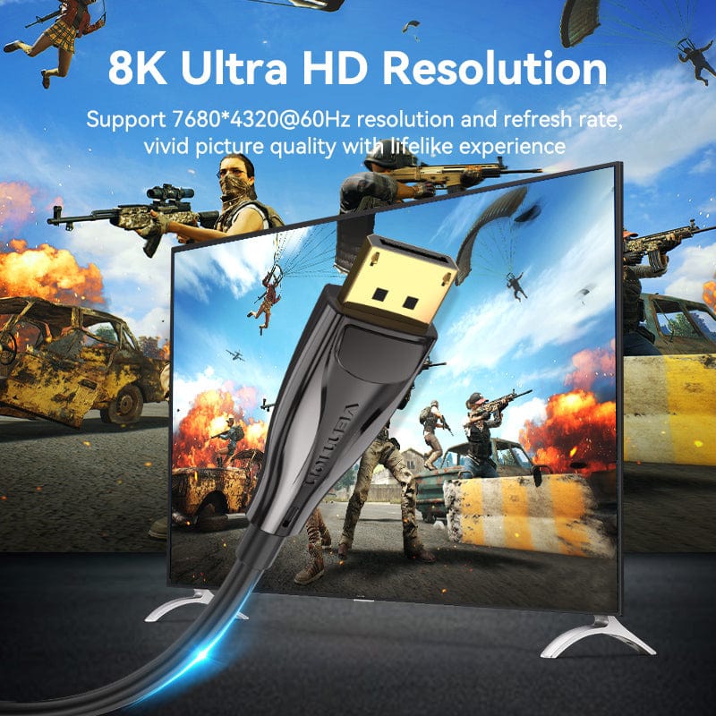 Кабель DisplayPort M - M 5.0м, V1.4, optical, 8K 60 Гц, зворотня сумісність, Zinc Alloy, Vention (HCBBJ) на малюнкі №4