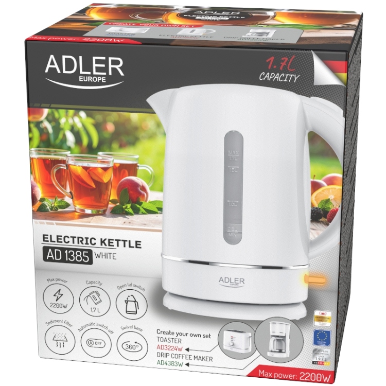 Електрочайник Adler AD 1385 white 2200Вт/ 1.7л/ пластик/ автовимкнення/ (AD1385W) Білий на малюнкі №6