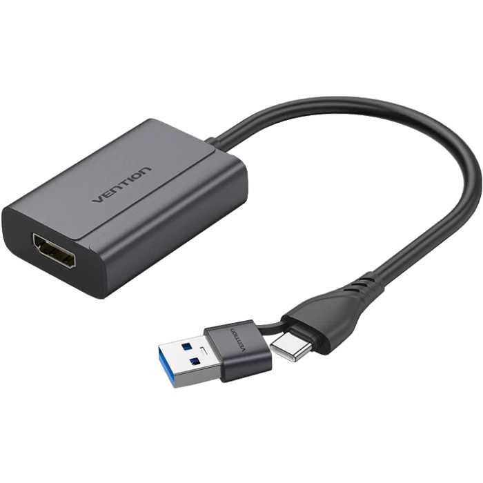 Перехідник HDMI F - USB-C/USB-A M 0.15м Aluminium Alloy, сірий Vention (ACYHB) на малюнкі №1