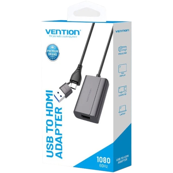 Перехідник HDMI F - USB-C/USB-A M 0.15м Aluminium Alloy, сірий Vention (ACYHB) на малюнкі №3
