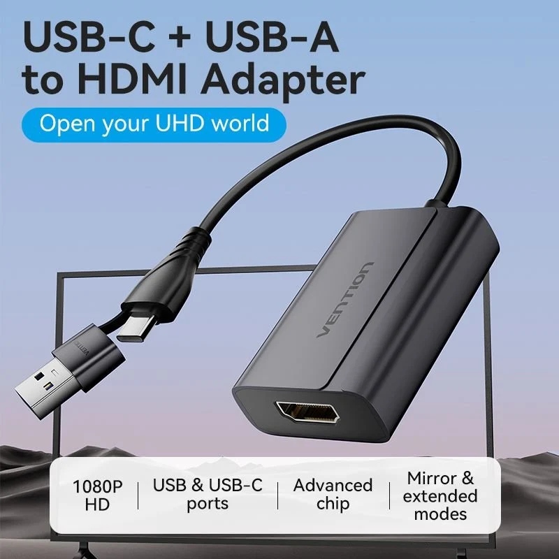 Перехідник HDMI F - USB-C/USB-A M 0.15м Aluminium Alloy, сірий Vention (ACYHB) на малюнкі №4