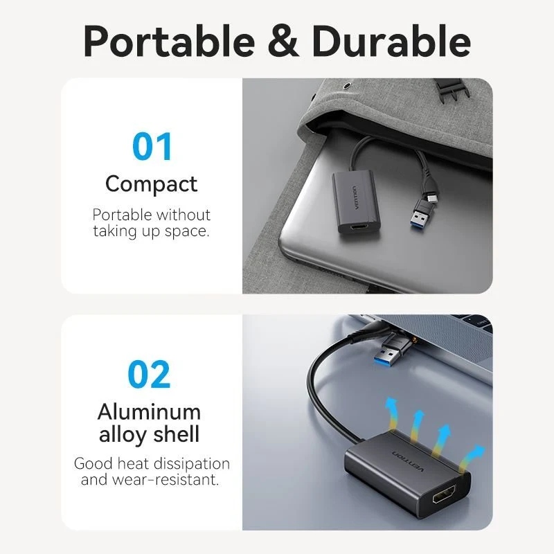 Перехідник HDMI F - USB-C/USB-A M 0.15м Aluminium Alloy, сірий Vention (ACYHB) на малюнкі №10