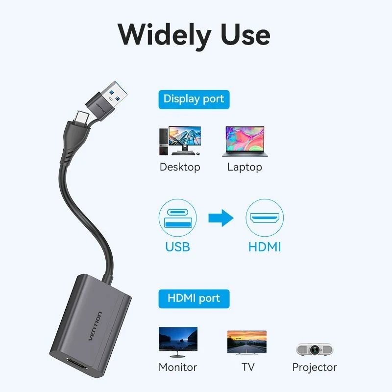 Перехідник HDMI F - USB-C/USB-A M 0.15м Aluminium Alloy, сірий Vention (ACYHB) на малюнкі №12