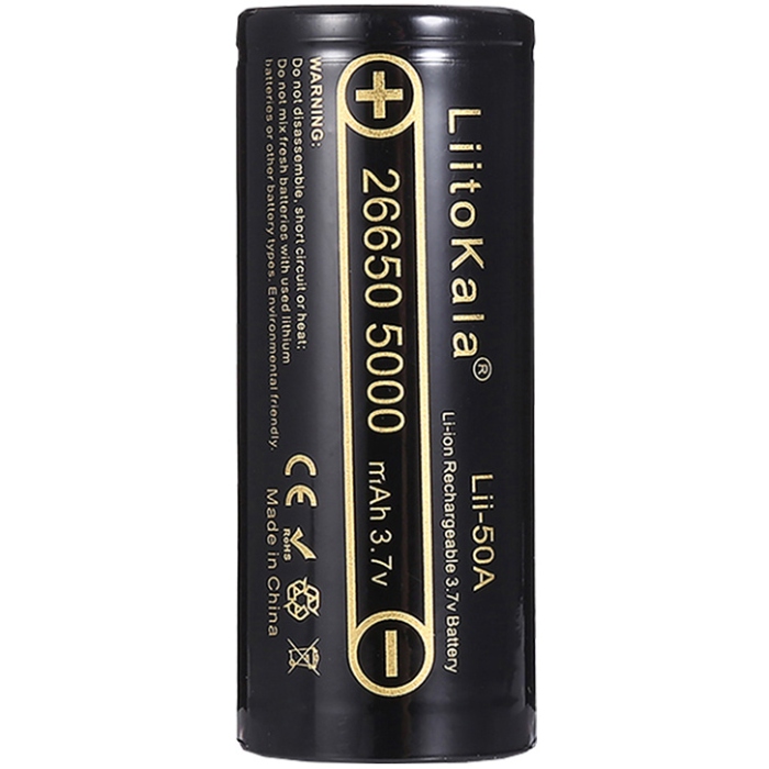 Акумулятор 26650 LiitoKala, Lii-50A-JT, 5000mAh, 3.7V li-ion battery, 1 pcs (Lii-50A-JT) на малюнкі №1