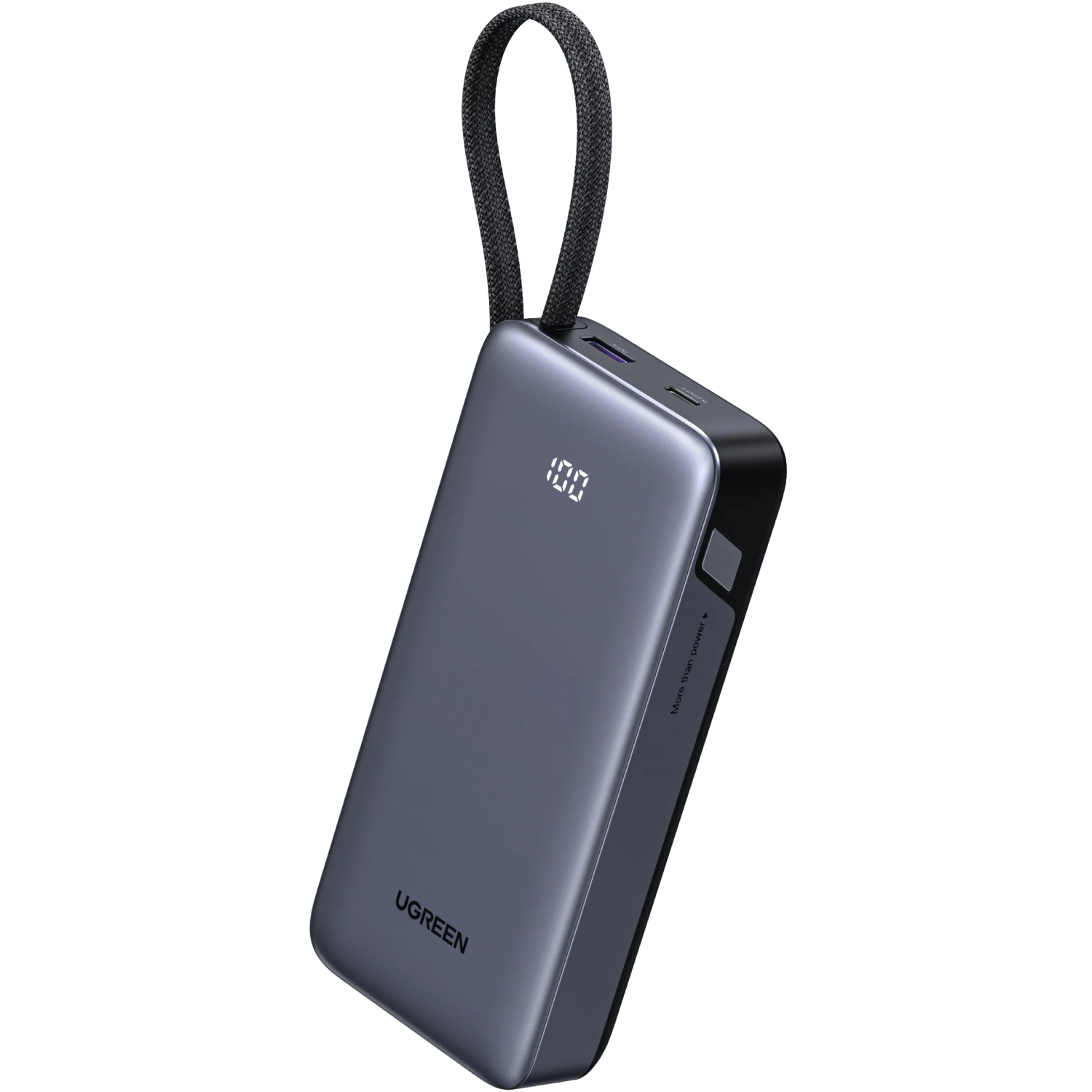 УМБ Ugreen 25000mAh 45W PD/QC, USB-A,USB-С IN/OUT, with built in USB-C cable (PB536) Gray (55988B) на малюнкі №2
