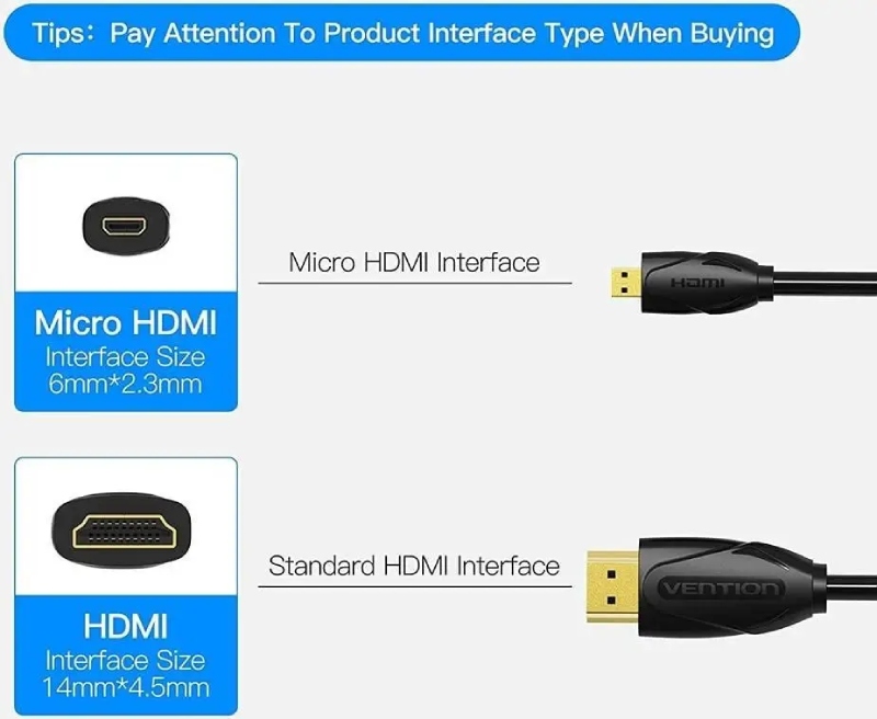Кабель HDMI M - Micro M, 2.0 м, V2.0 4K 60Гц 18Gbps HDR Dolby, PVC Vention (VAA-D03-B200) на малюнкі №4