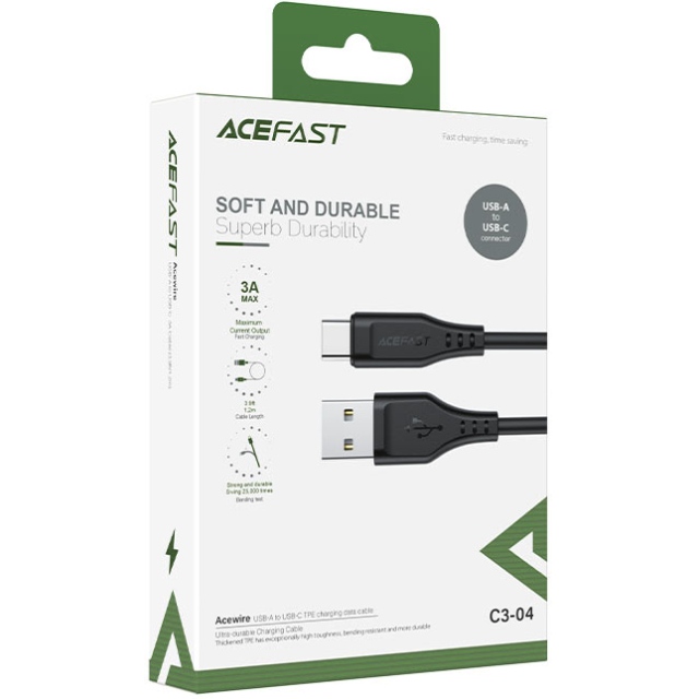 Кабель USB 2.0 AM-Type-C M, 1.2 м, 60W TPE C3-04 Black Acefast (6974316280866) Чорний на малюнкі №4