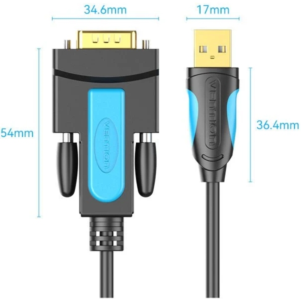 Кабель USB 2.0 AM - RS-232 M, 2.0м, PVC, Vention (VAS-C02-B200) Чорний на малюнкі №2
