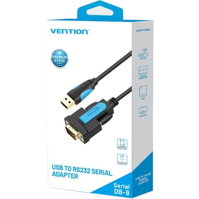 Кабель USB 2.0 AM - RS-232 M, 2.0м, PVC, Vention (VAS-C02-B200) Чорний на малюнкі №3