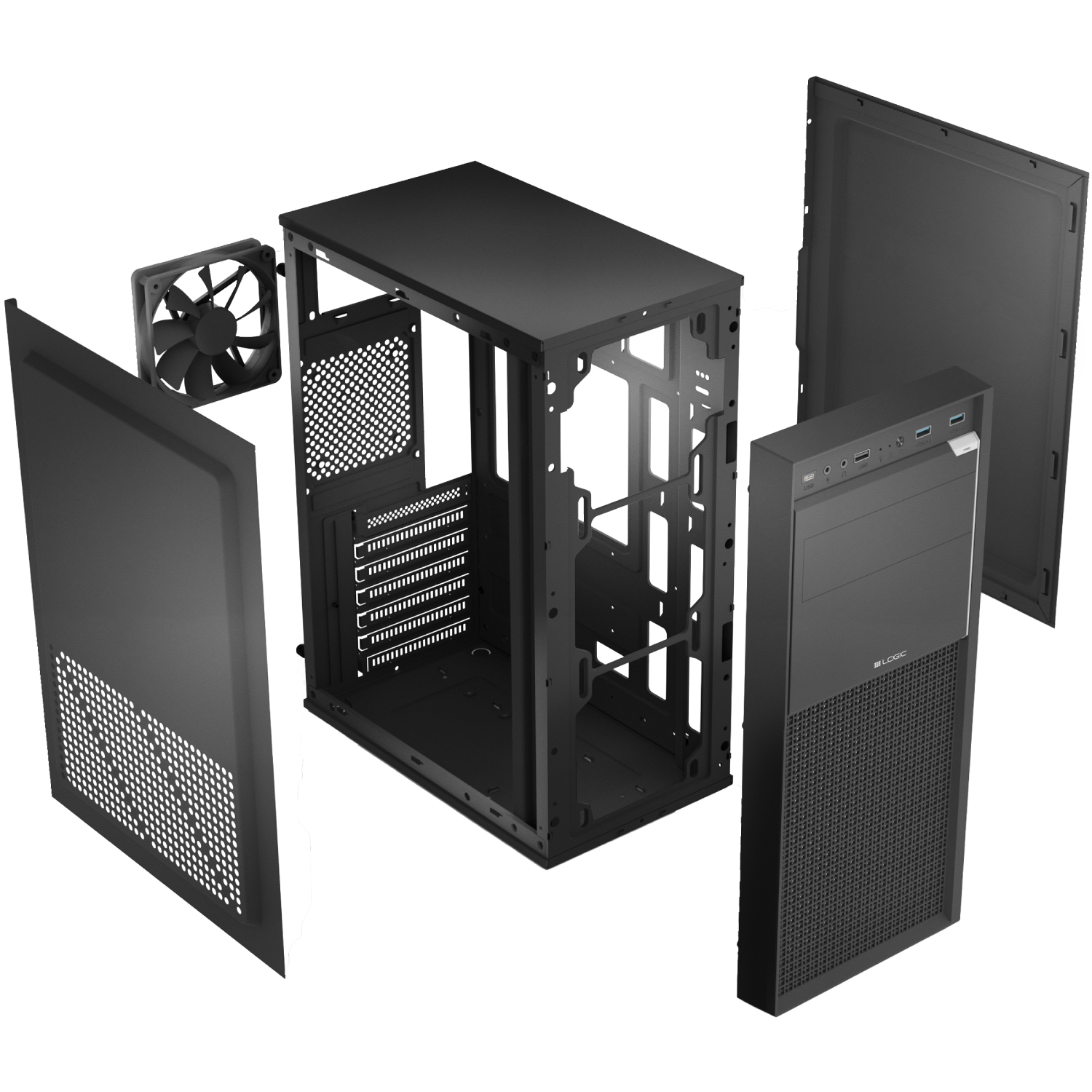 Корпус LogicConcept J23 PRO USB 3.0x2+2.0x1+TYPE-Cx1 BLACK без БЖ ATX (LC-A-J23PR-1F-B) Чорний на малюнкі №9