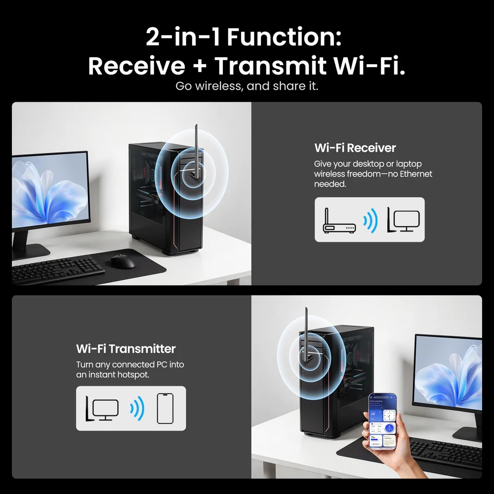 Адаптер WiFi/Bluetooth 5.4 Vention 2.4GHz/5GHz 286/601 Мбіт/с, USB (KDXB0) на малюнкі №5