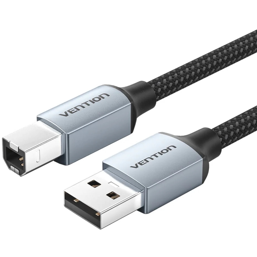 Кабель USB 2.0 AM-BM, 5.0 м, 480Mbps Printer, обплетення сірий Vention (CTTHJ) Чорний з сірим на малюнкі №1