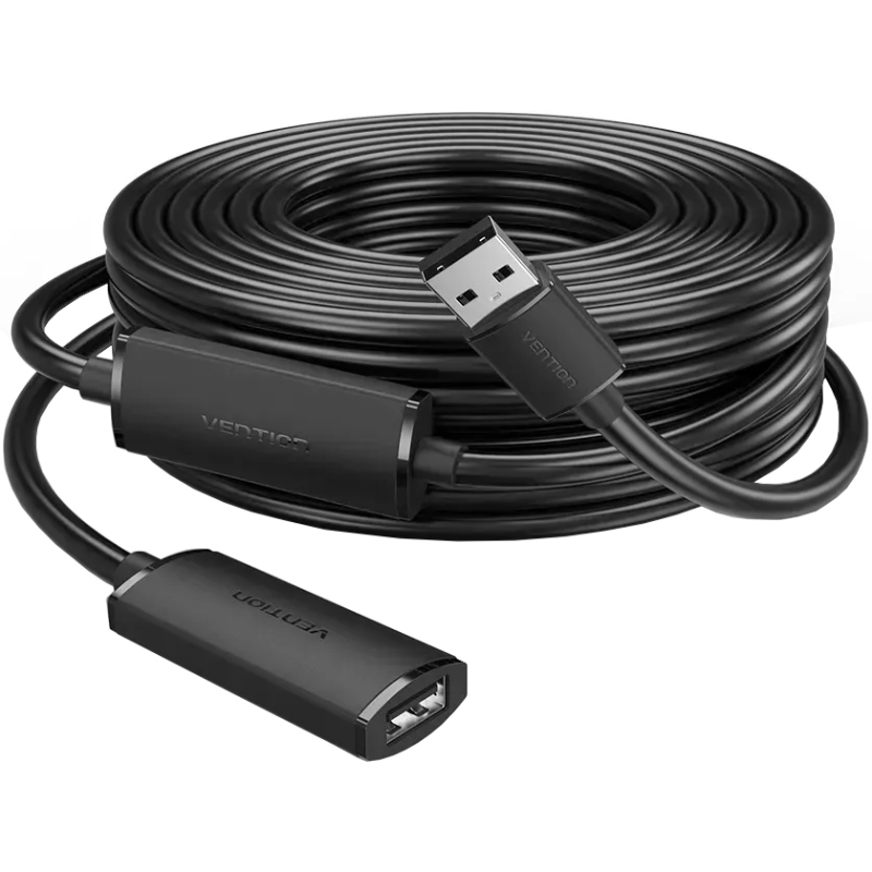 Кабель продовжувач USB 2.0 M/F 20.0м, Nickel-plated, активний, чорний, Vention (CBKBQ) Чорний на малюнкі №2