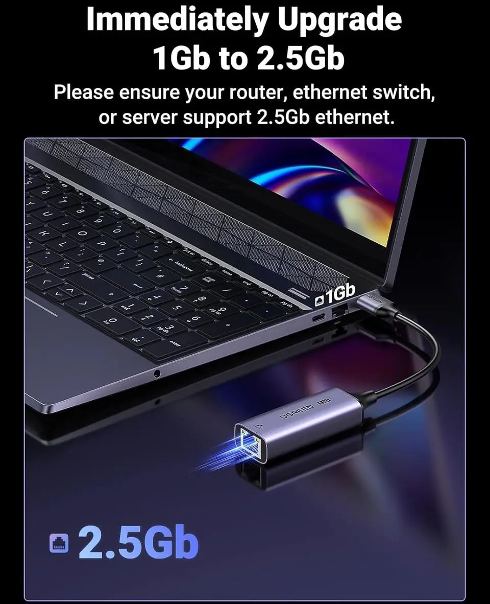 Перехідник USB 3.0 Type-A -- Ethernet RJ45 2.5Gb CM648 Ugreen чорний (25051) на малюнкі №4