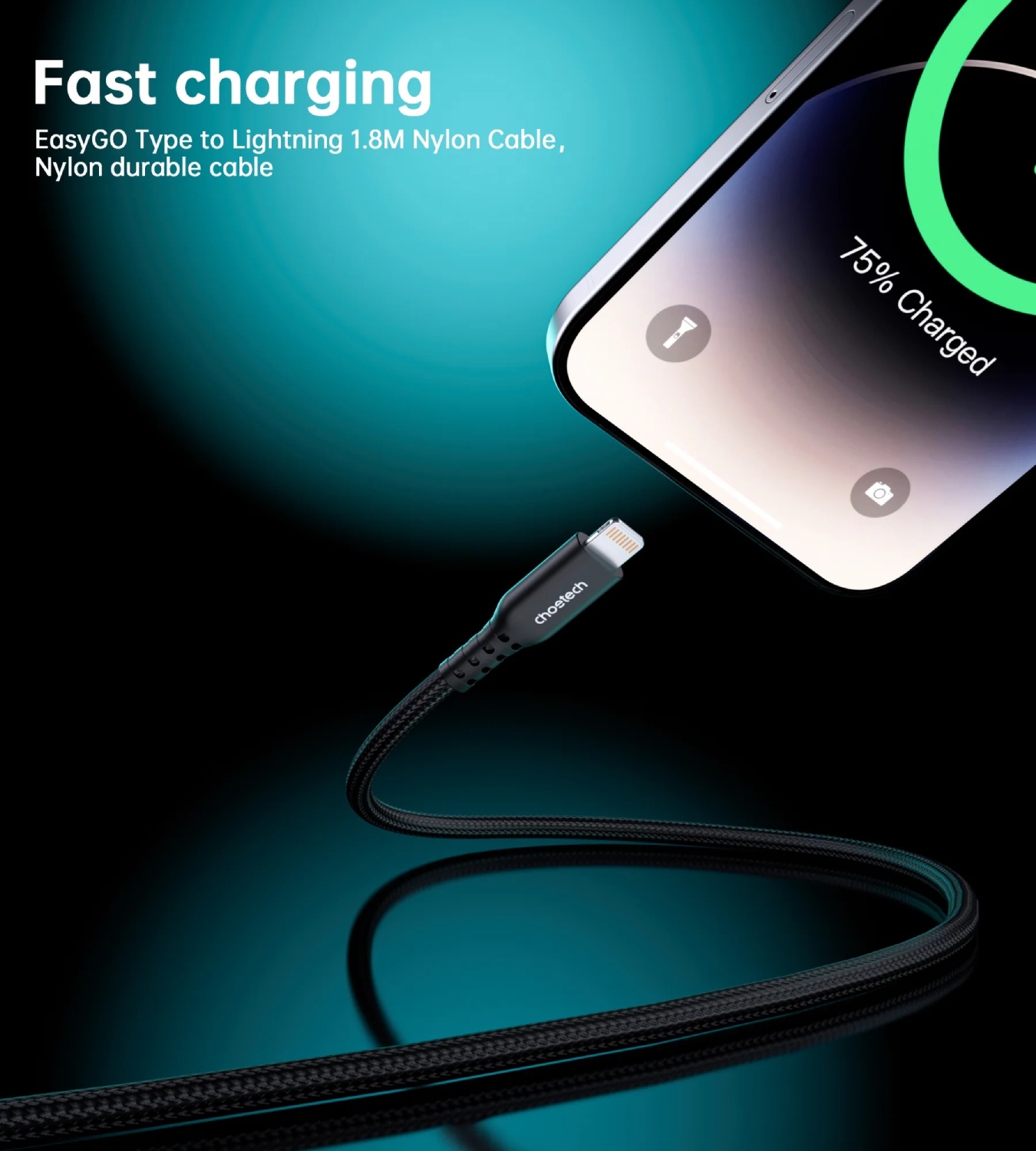 Кабель USB3.1 Type-C M-Lightning M, 1.8 м, MFi PD 20W, обплетення, чорний Choetech (XCL-1021-BK) на малюнкі №3