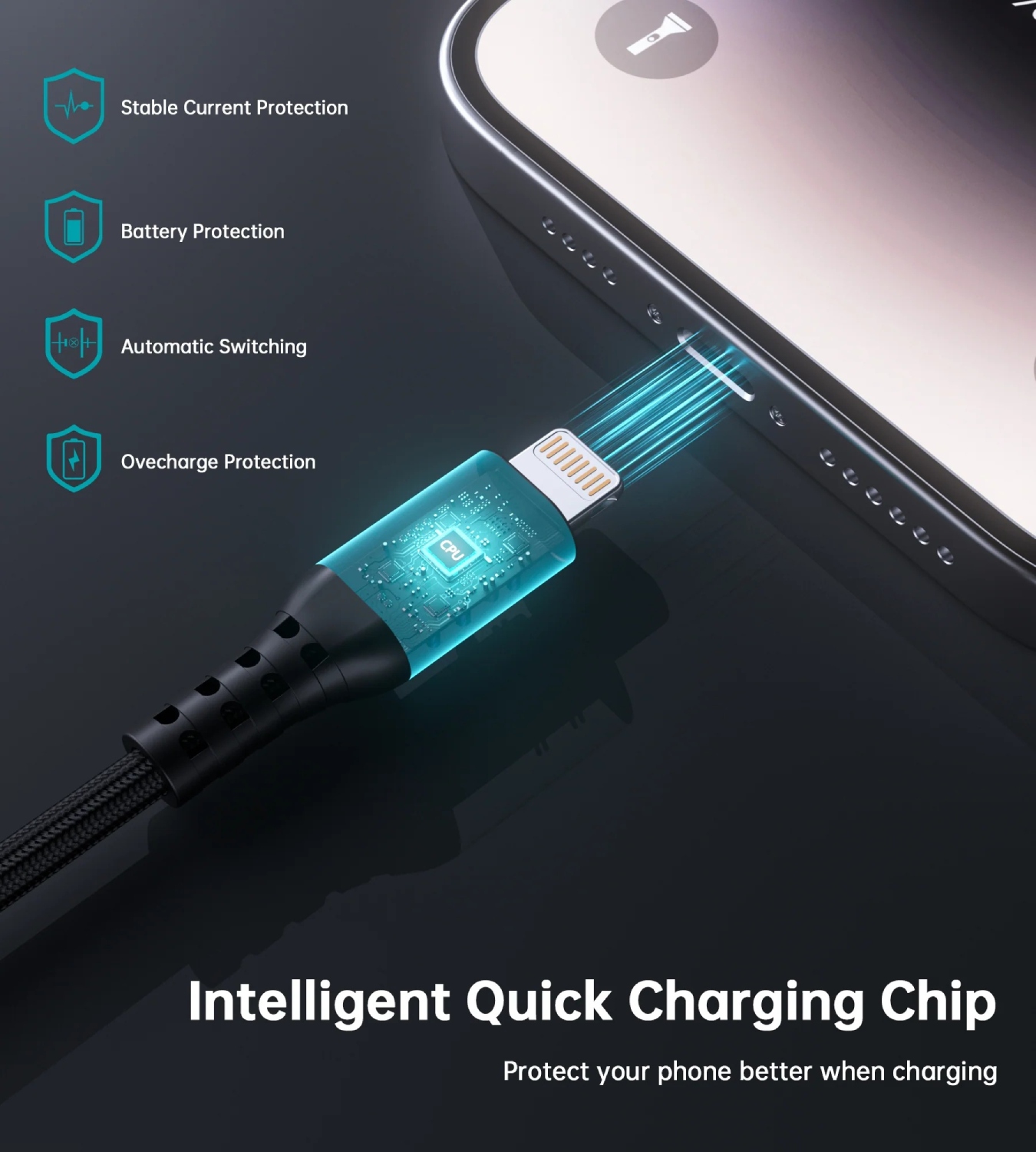 Кабель USB3.1 Type-C M-Lightning M, 1.8 м, MFi PD 20W, обплетення, чорний Choetech (XCL-1021-BK) на малюнкі №4
