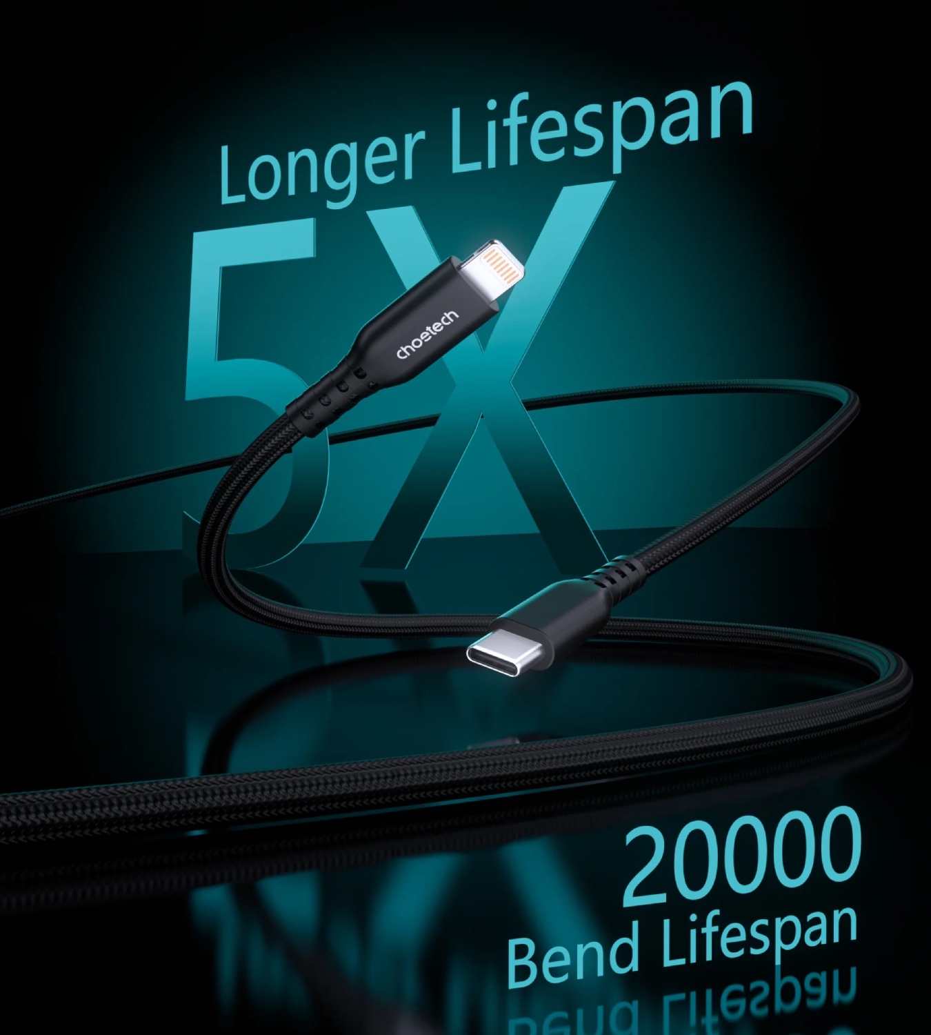 Кабель USB3.1 Type-C M-Lightning M, 1.8 м, MFi PD 20W, обплетення, чорний Choetech (XCL-1021-BK) на малюнкі №7