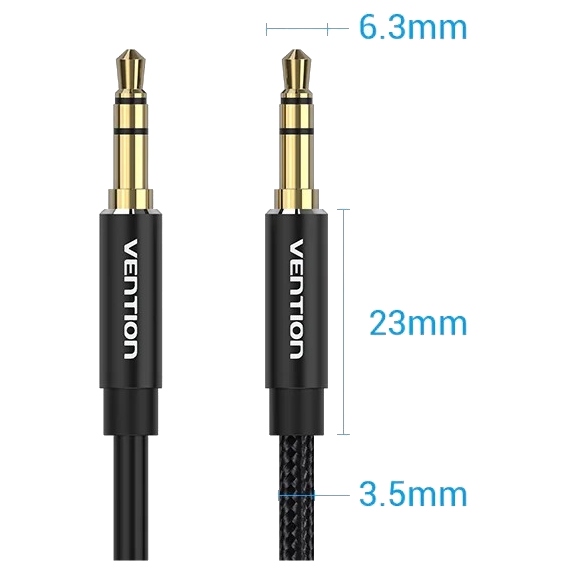 Кабель AUX Audio TRS M/M, 0.5м, чорний, обплетення, Vention (BAWBD) Чорний на малюнкі №2