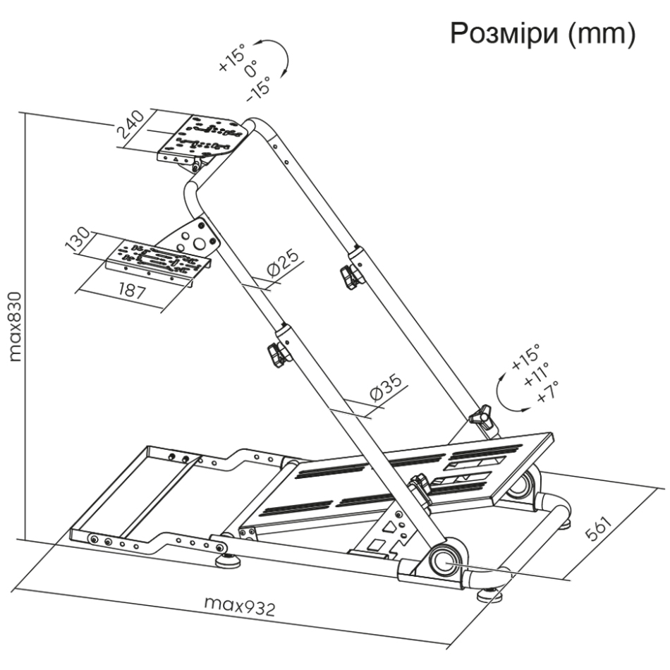 Стійка гоночного симулятора AGN з кріпленням для керма, педалей та коробки передач чорна (AGN10-KP01) на малюнкі №3