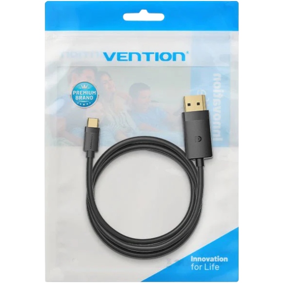Кабель USB 3.1 Type-C M - DisplayPort M, 1.0м, v.1.2, 4K60Hz, Aluminum Alloy чорний Vention (CRJBF) на малюнкі №3