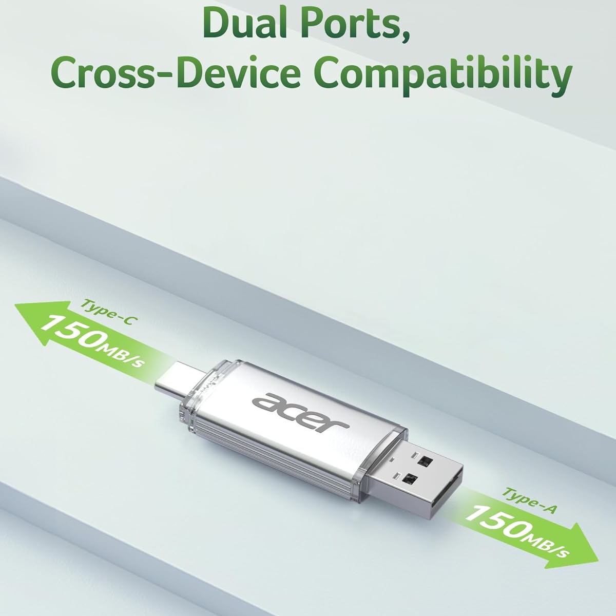 USB Flash Acer UT300 512GB Dual Drive USB-C&USB-A USB 3.2 Gen1, Retail (BL.9BWWA.592) Сірий на малюнкі №7