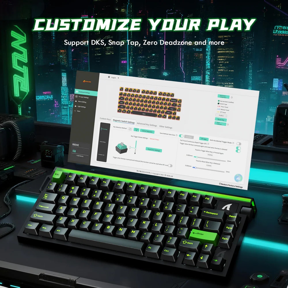 Клавіатура ігрова магнітна Attack Shark R85 HE 79кл. RGB, USB-C, Magnetic Switch Green (R85HEGRN_AS) Чорний на малюнкі №8