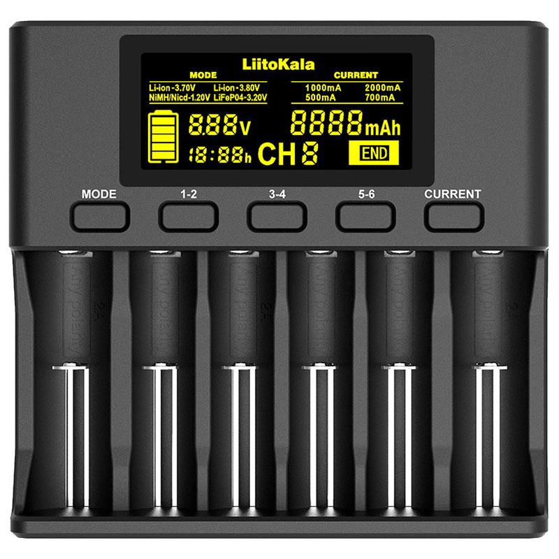 Зарядний пристрій LiitoKala Lii-S6, 6x(Lion/LiFePO4/NiMH/NiCd), Auto Polarity, Display+CAR charger (Lii-S6+CAR charger) на малюнкі №1