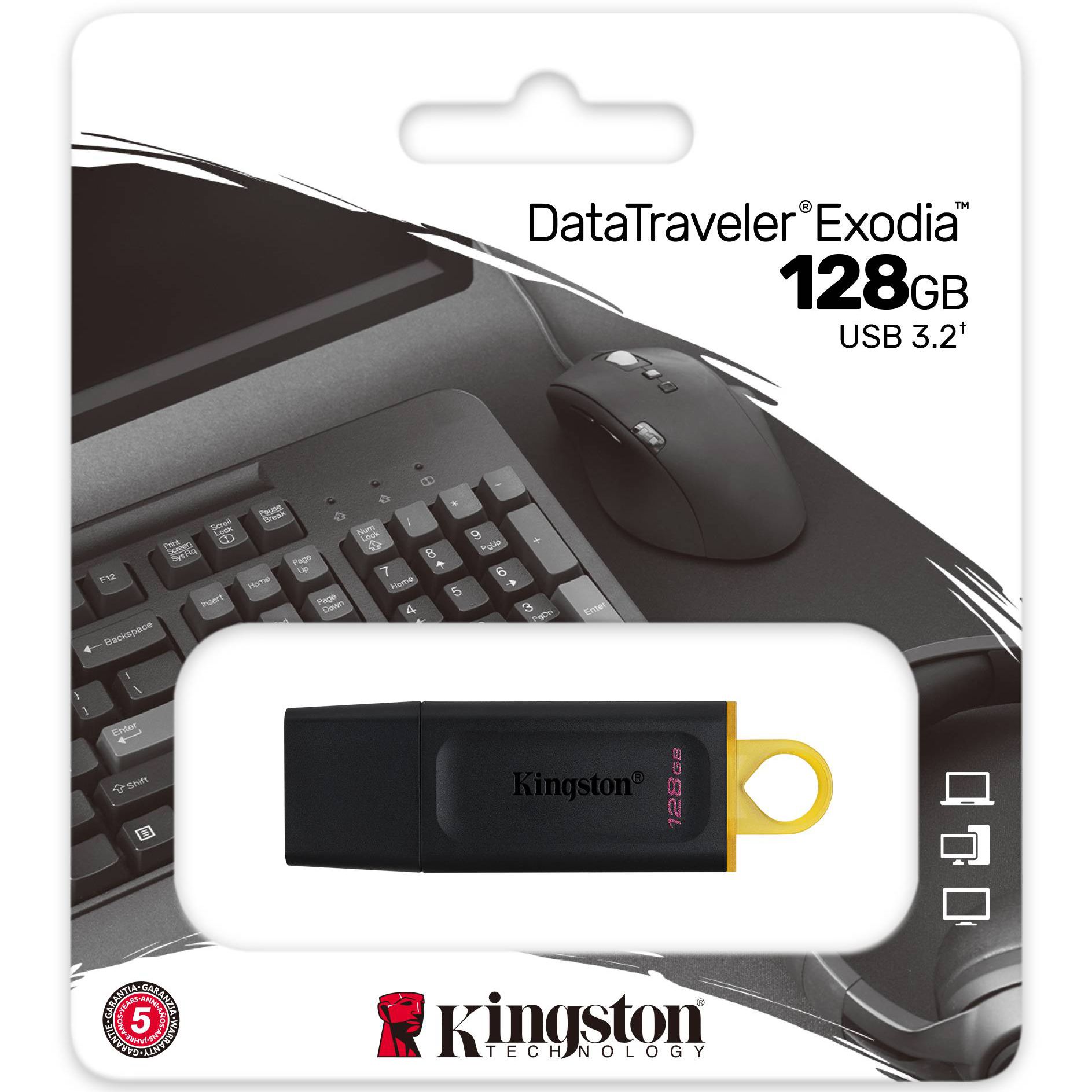 USB Flash Kingston 128GB USB 3.2 Gen 1 DataTraveler Exodia M Black/Yellow, Retail (DTX/128GB#) Чорний на малюнкі №3