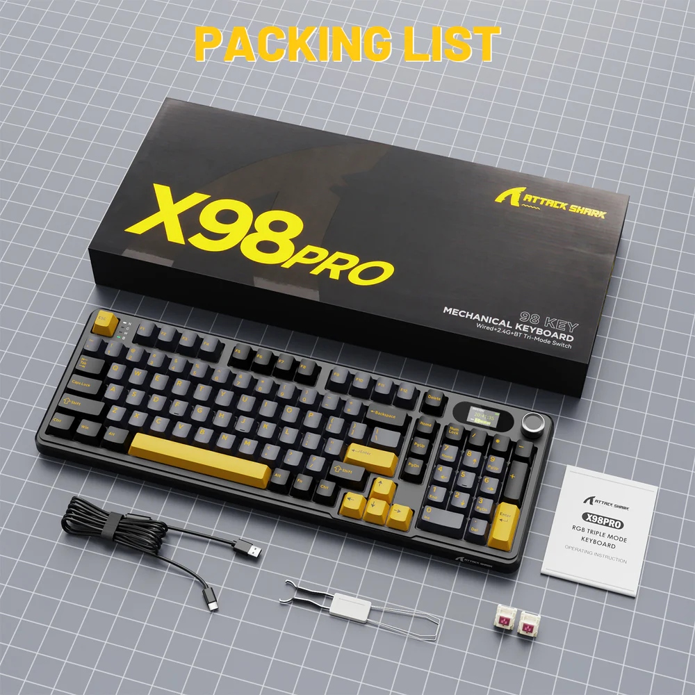 Клавіатура ігрова механічна Attack Shark X98 Pro 99кл. RGB, Wireless, TFT disp, Star Black (X98PROSB_AS) Чорний на малюнкі №2