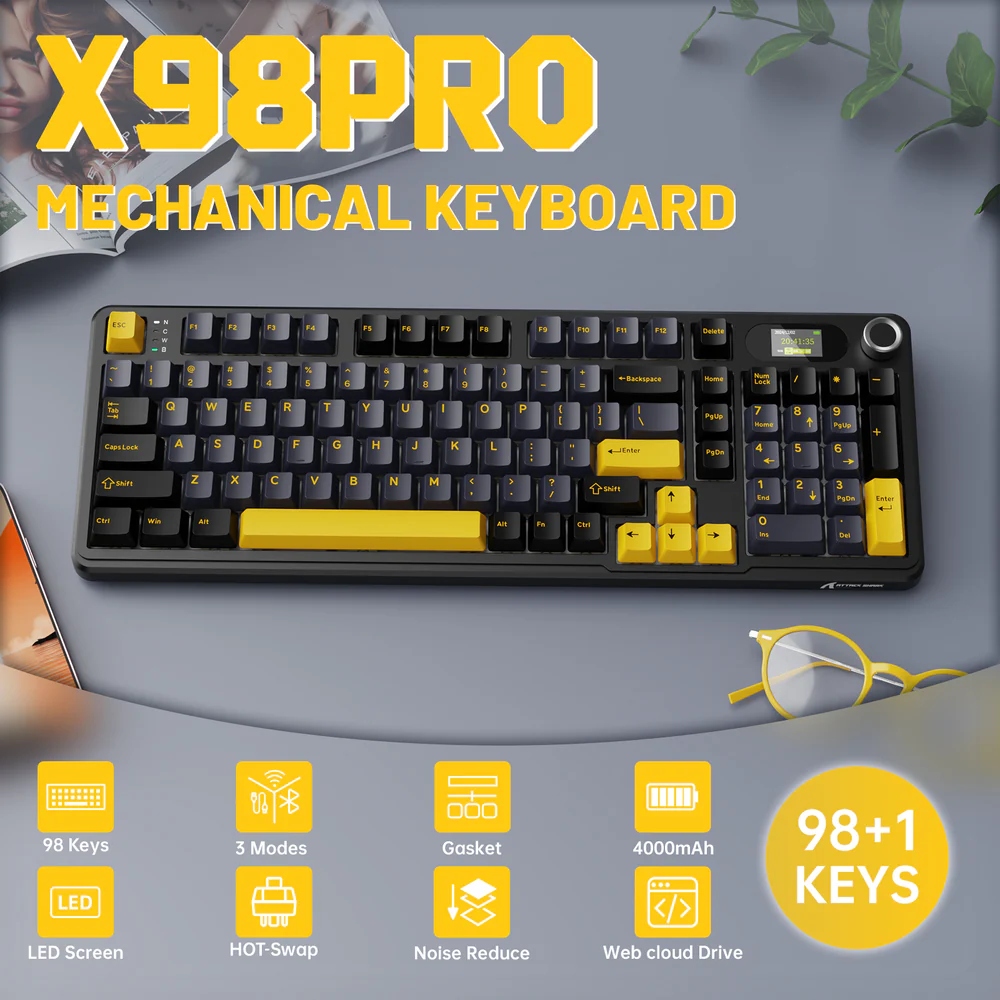 Клавіатура ігрова механічна Attack Shark X98 Pro 99кл. RGB, Wireless, TFT disp, Star Black (X98PROSB_AS) Чорний на малюнкі №3