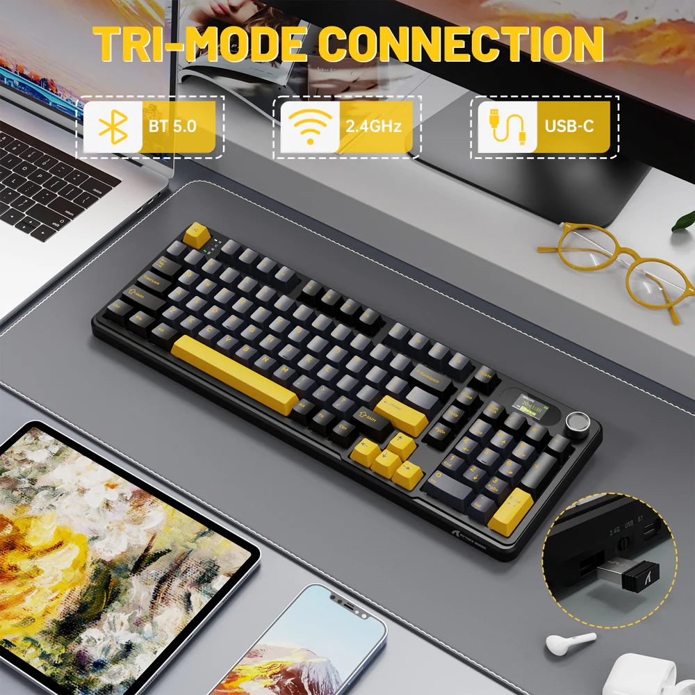 Клавіатура ігрова механічна Attack Shark X98 Pro 99кл. RGB, Wireless, TFT disp, Star Black (X98PROSB_AS) Чорний на малюнкі №4