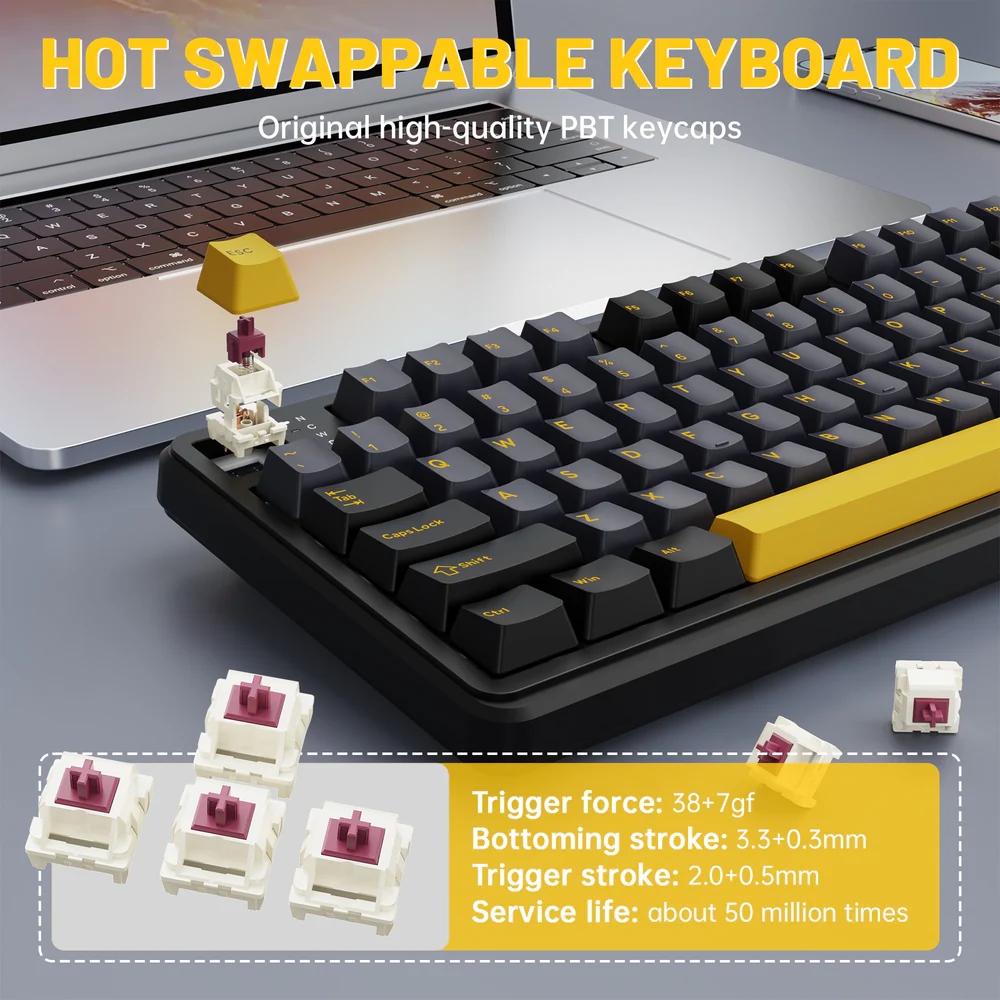 Клавіатура ігрова механічна Attack Shark X98 Pro 99кл. RGB, Wireless, TFT disp, Star Black (X98PROSB_AS) Чорний на малюнкі №6